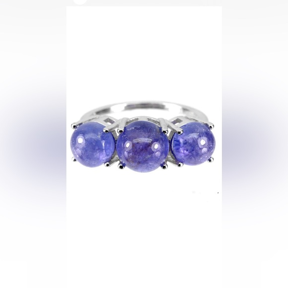Unheated Round Tanzanite 8mm 14K White Gold Plate 925 Silver Ring 7.5 NWOT - Picture 3 of 4